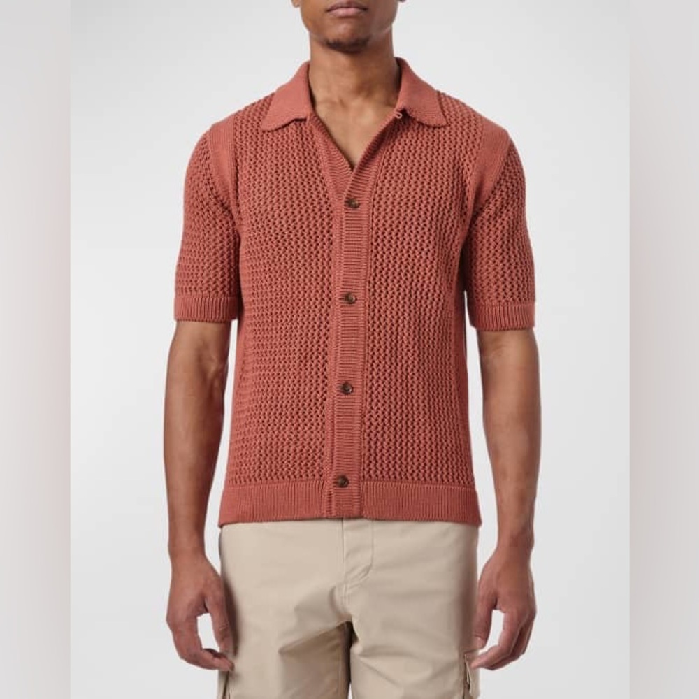 Teddy Vonranson Men's Open Knit Camp Shirt Luxury SMALL